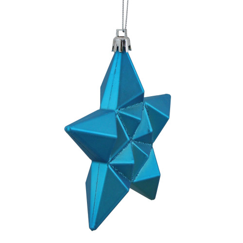 12ct Matte Turquoise Blue Glittered Star Shatterproof Christmas Ornaments 5" (127mm)