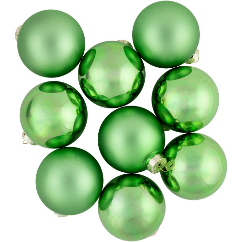 9ct Grass Green Finish Glass Christmas Ball Ornaments 2.5" (65mm)
