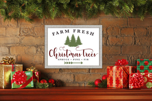 Christmas Trees Farm Fresh 17.5" x 23.5" Framed Christmas Wall Decor Art Print Sign Poster in a White Wooden Frame with UV Acrylic and Hangers