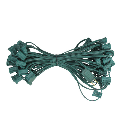 50' Green Contemporary Commercial C7 Christmas Light Socket Set