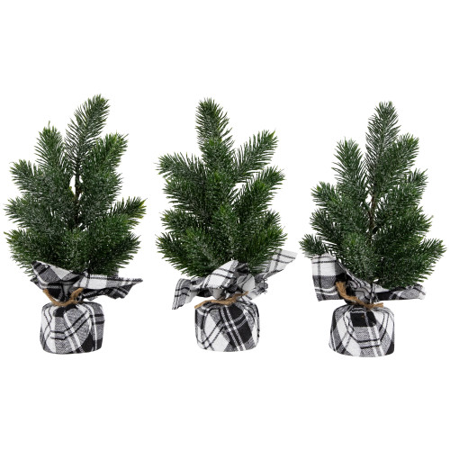 Mini Iced Pine Artificial Christmas Trees - 10" - Set of 3