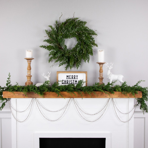 15' Shiny Silver Metallic Faceted Beaded Christmas Garland - Unlit