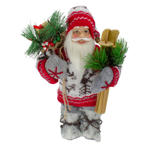Standing Nordic Santa with Skis Christmas Figure - 12"