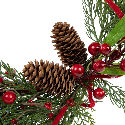 Real Touch?? Mixed Greenery and Berries Artificial Christmas Wreath  - 18" - Unlit