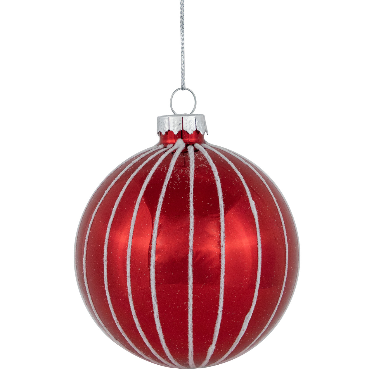 4ct Shiny Red and White Striped Glass Ball Christmas Ornaments 3" (80mm)