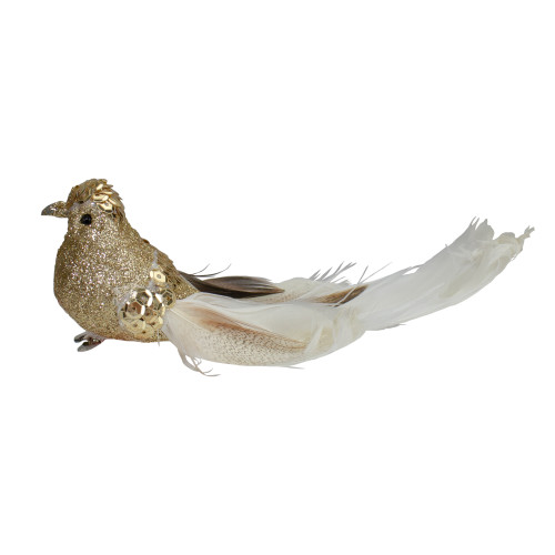 6" Gold and White Embellished Bird With Clip Christmas Ornament