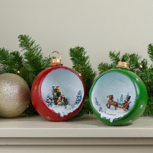 LED Lighted Winter Scene Christmas Ornament Decorations - 5.75" - Multi - Set of 2