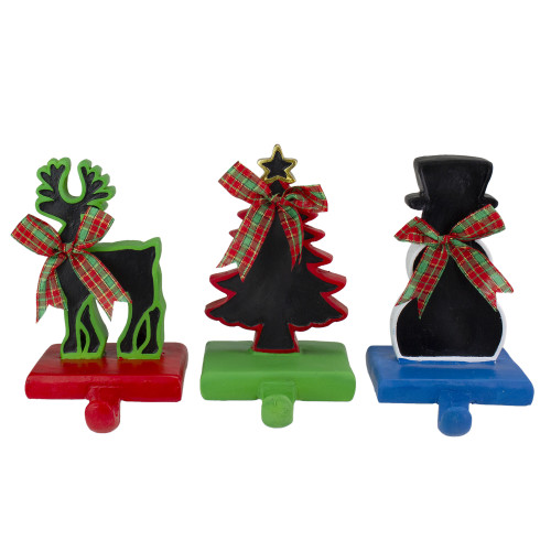 Reindeer, Tree, and Snowman Chalkboard Christmas Stocking Holders - 7" - Set of 3