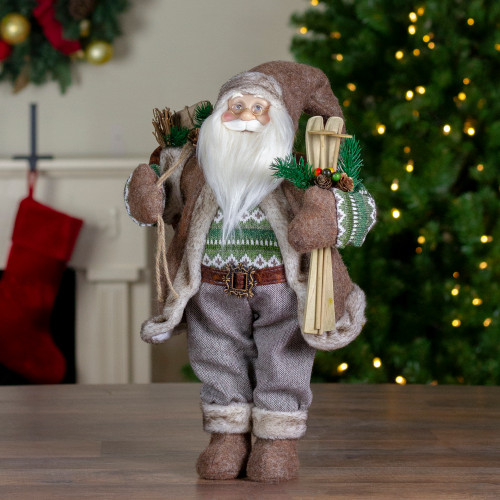 18" Standing Santa Christmas Figure Carrying Presents and Skis