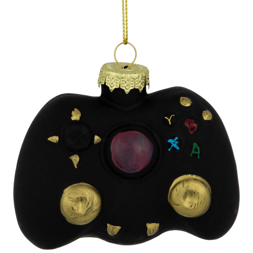 4" Black Game Controller Glass Christmas Hanging Ornament