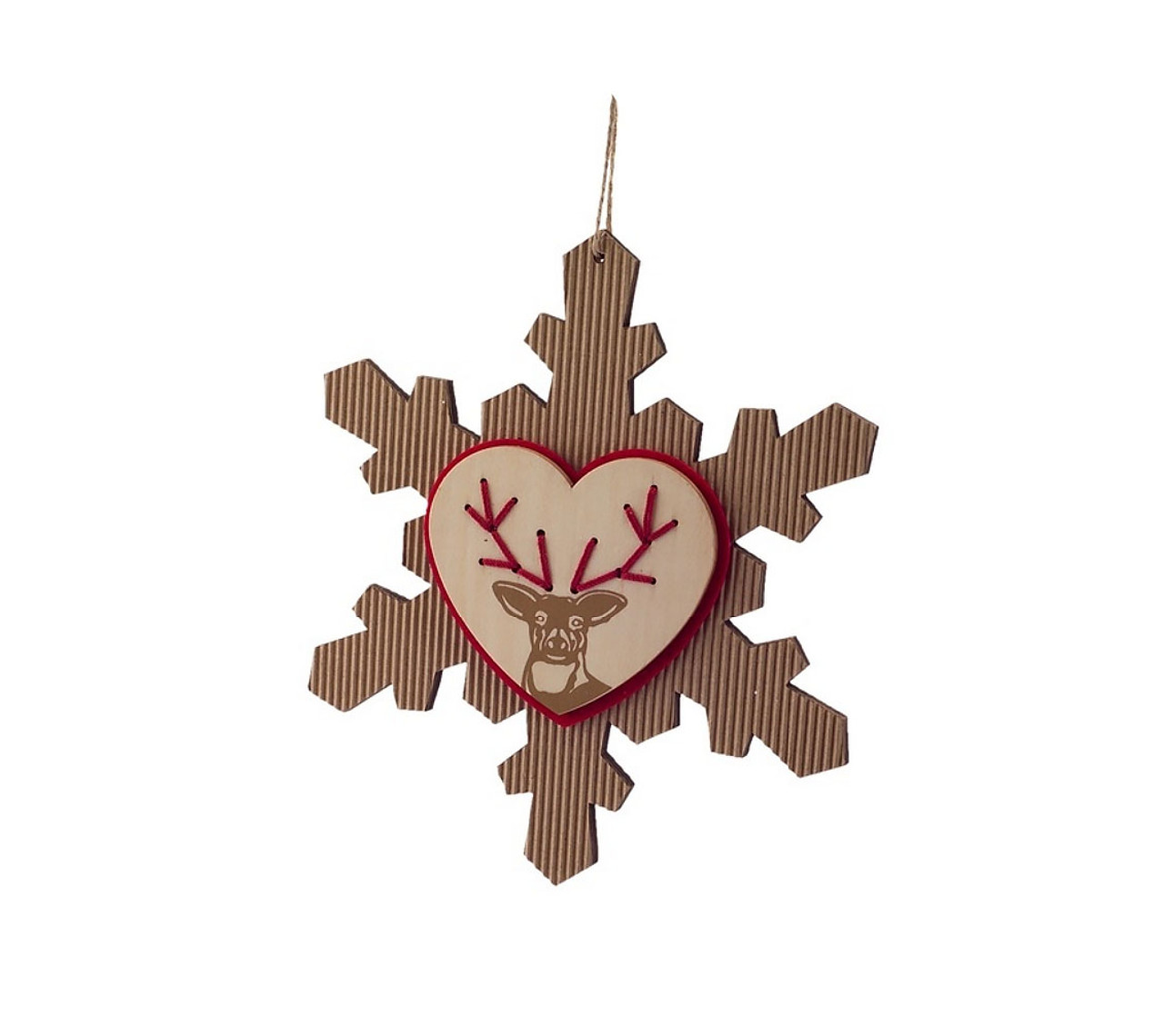 6.75" Brown and Red Rustic Craft Snowflake with Reindeer Christmas Ornament