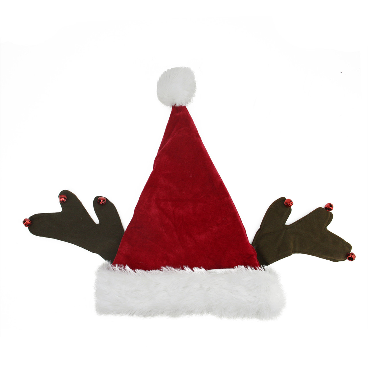 Red and Brown Reindeer Antlers Santa Hat Unisex Adult Christmas Costume Accessory - One Size