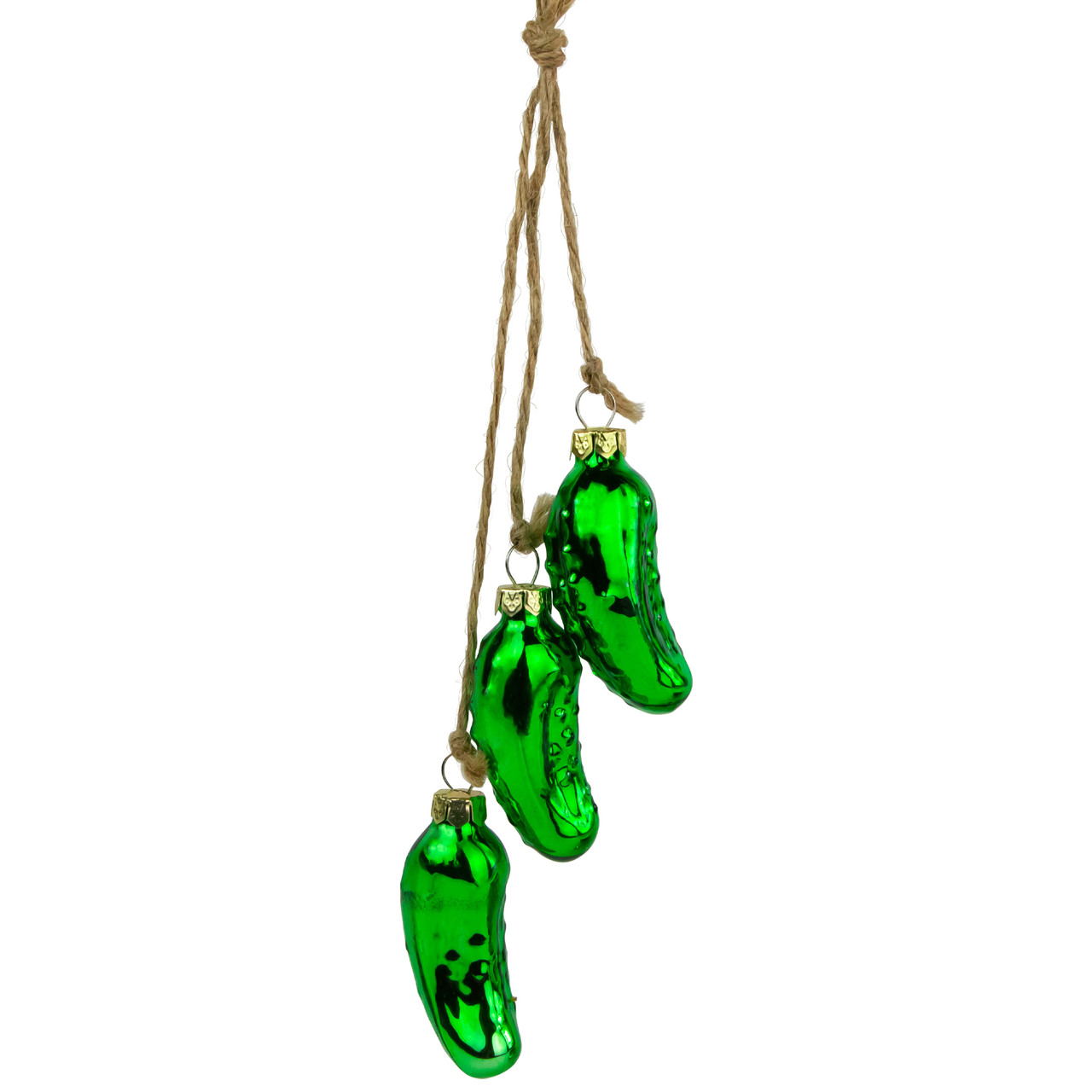 8.5" Green Shiny Pickle Cluster Trio Glass Christmas Ornament