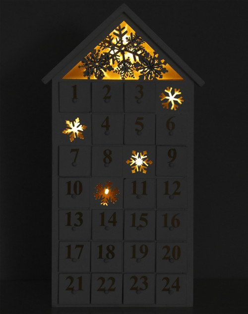 BRUBAKER Reusable Wooden Advent Calendar to Fill - White Snow House with LED Lighting - DIY Christmas Calendar 9.57 x 17.72 x 3.15 inches