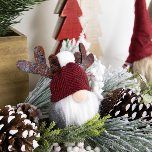 5.25" Red and Gray Gnome with Antlers Christmas Ornament