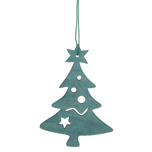 4.75" Teal Green Wooden Cut Out Christmas Tree Ornament