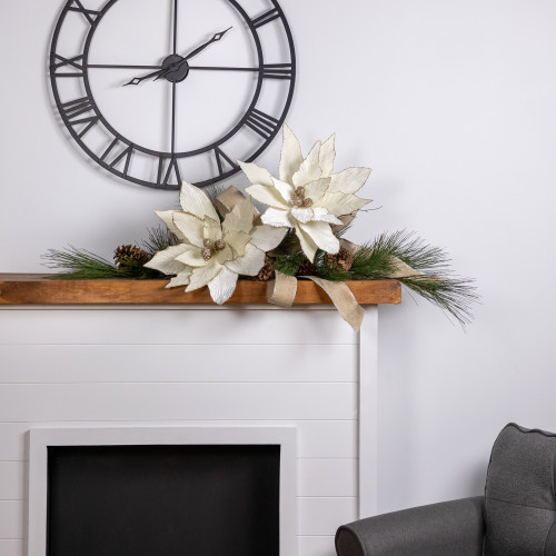 24" Cream Poinsettia Christmas Stem Spray