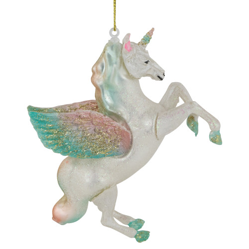 5.25" White Unicorn Glass Christmas Ornament