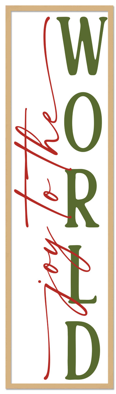 Joy to the World Tall 12.5" x 43.5" Framed Christmas Wall Decor Art Print Sign Poster in a Natural Wooden Frame with UV Acrylic and Hangers