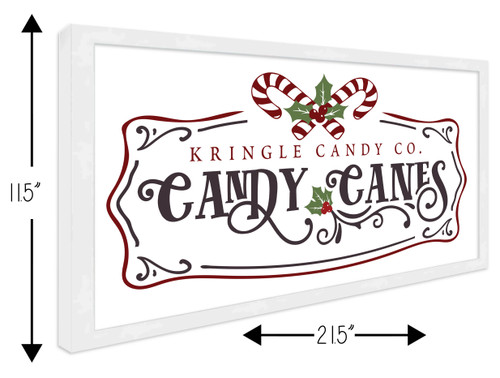 Kringle Candy Co Candy Canes 11.5" x 21.5" Framed Christmas Wall Decor Art Print Sign Poster in a Natural Wooden Frame with UV Acrylic and Hangers