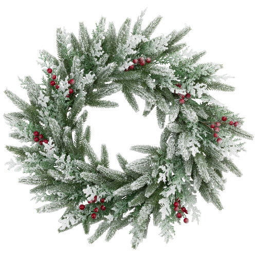 Real Touch?? Flocked Wind River Fir with Berries Artificial Christmas Wreath - 24" - Unlit