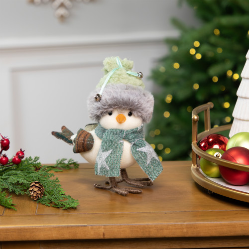 Standing Baby Bird with Plush Hat Christmas Figurine - 7"
