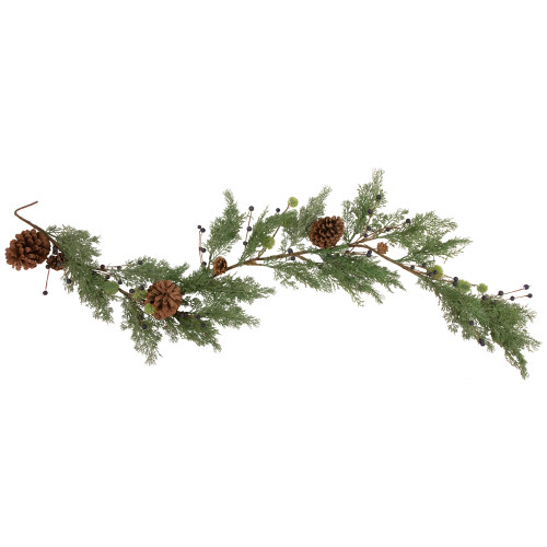 5' x 10" Pine and Blueberry Christmas Garland with Pinecones, Unlit