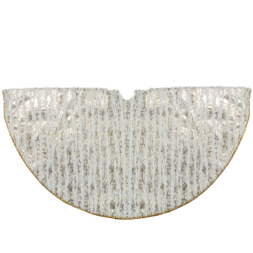 48" Cream and Gold Wood Grain Pattern and Faux Fur Christmas Tree Skirt