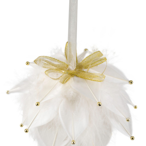 Feathers with Bead Accents Christmas Ball Ornament - 5" - White