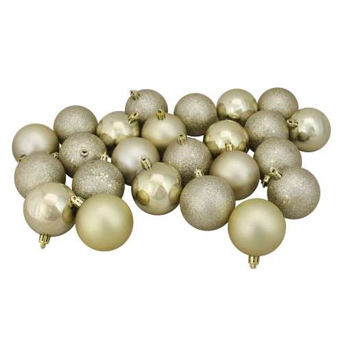 24ct Champagne Gold Shatterproof 4-Finish Christmas Ball Ornaments 2.5" (60mm)