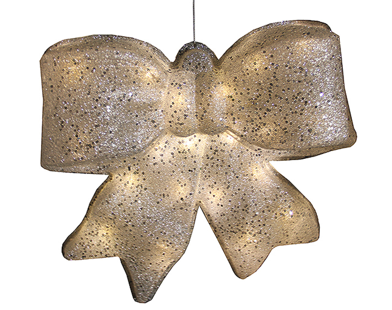 LED Lighted Glittered Bow Christmas Decoration - 16" - Warm White Lights