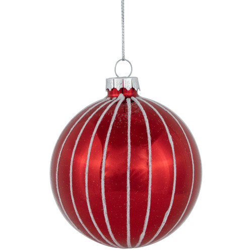 4ct Shiny Red and White Striped Glass Ball Christmas Ornaments 3" (80mm)