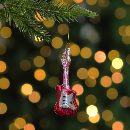 6" Red and Silver Glass Bass Guitar Christmas Ornament