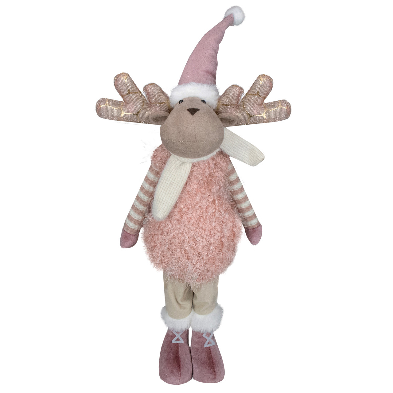 Standing Boy Moose Christmas Figurine - 26" - Pink and Beige