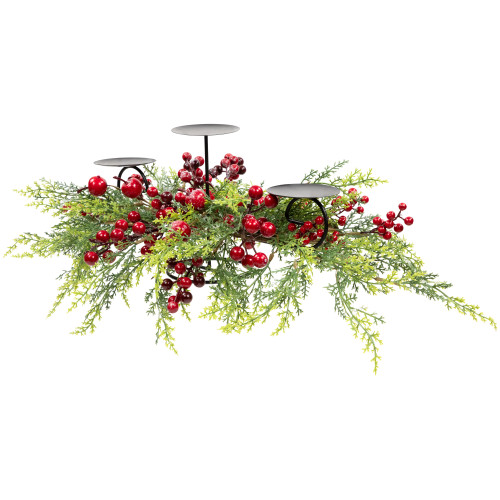 Apples and Berries Triple Pillar Christmas Candle Holder - 36" - Green and Red