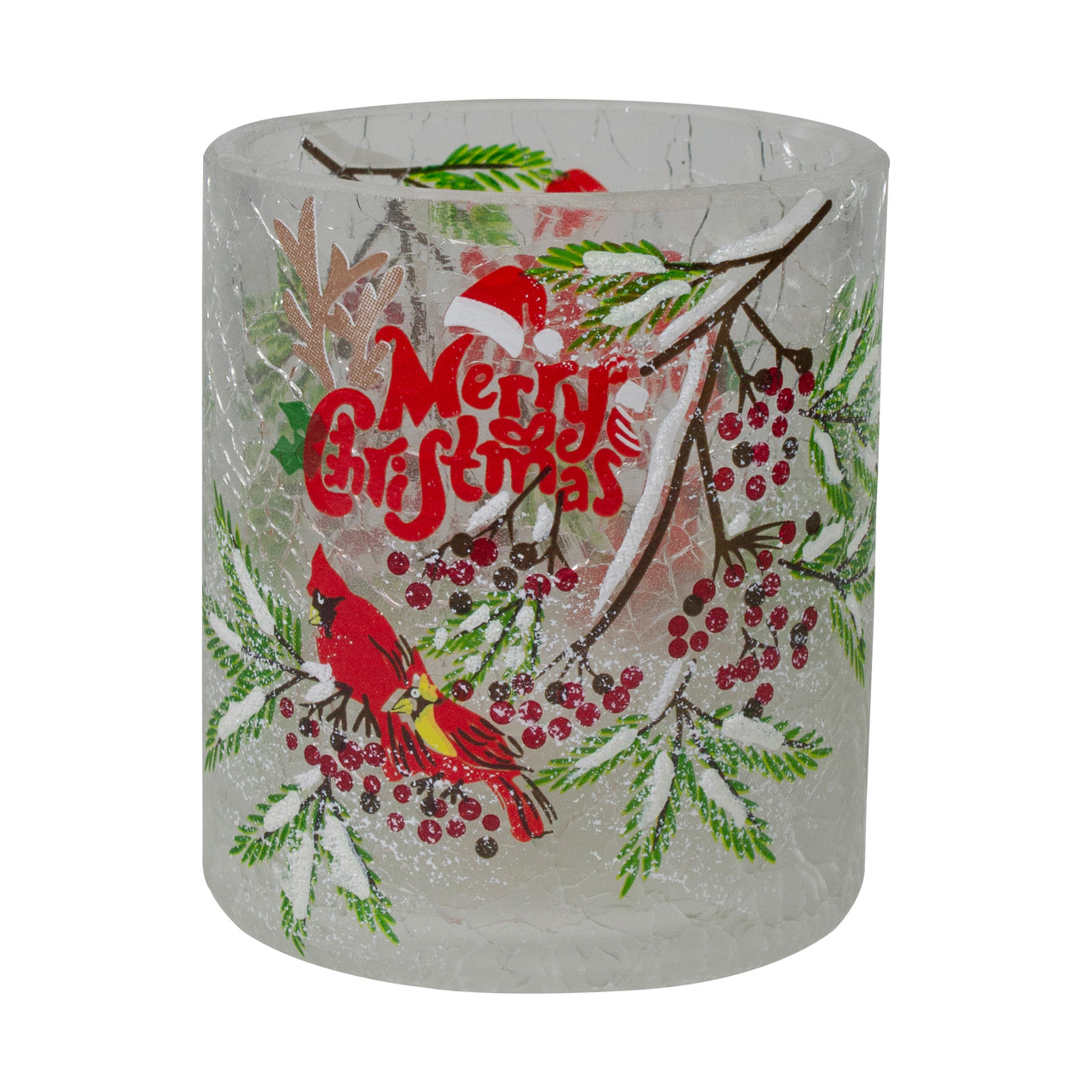 2.75-Inch Cardinal and Pine Hand Painted Flameless Christmas Candle Holder