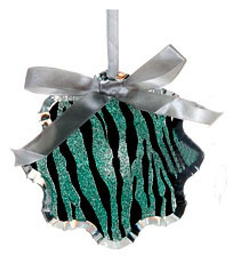 4.5" Teal Green and Black Glittered Zebra Print Snowflake Prism Christmas Ornament