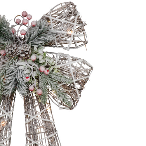 23" LED Lighted Frosted Rattan Christmas Bow Decoration