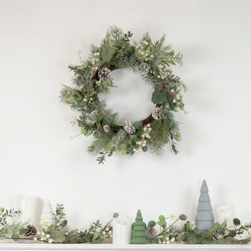 White Berry, Eucalyptus and Pinecone Christmas Wreath, 20-Inch, Unlit