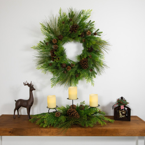 Real Touch?? Pinecones and Jingle Bells Artificial Christmas Wreath - 26" - Unlit