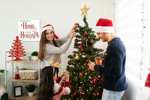 There's No Place Like Home For The Holidays 13.5" x 13.5" Framed Christmas Wall Decor  Sign Poster in a Natural Wooden Frame with UV Acrylic