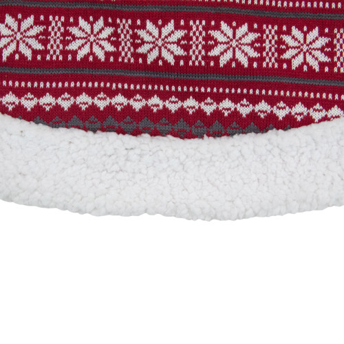 48" Red and White Knitted Snowflake Lodge Christmas Tree Skirt