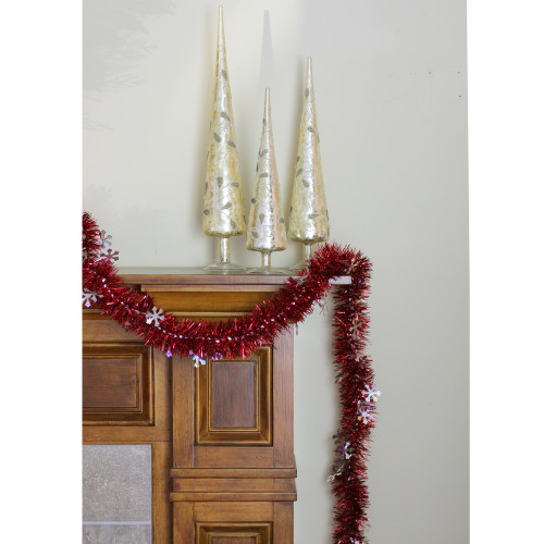 12' x 3" Shiny Red Tinsel  with Silver Snowflakes Artificial Christmas Garland - Unlit