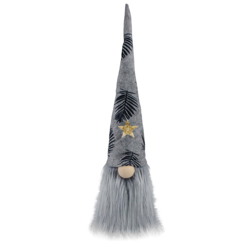 Lighted Star Gnome with Palm Leaves Hat Christmas Decoration - 16" - Gray and Black