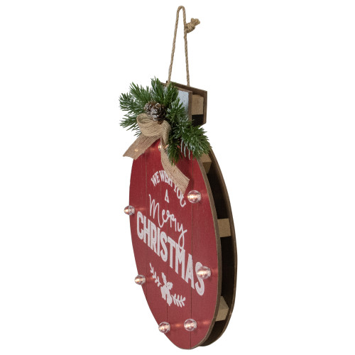 13.75" Battery Operated Red Ornament "We Wish You a Merry Christmas" Wall Sign