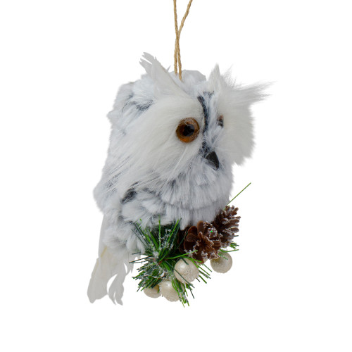 6" White Owl with Pinecones and Berries Christmas Ornament