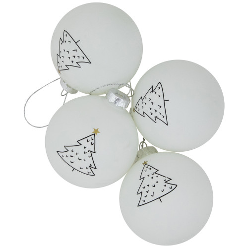 4ct Matte White Christmas Tree Glass Ball Ornaments 3"