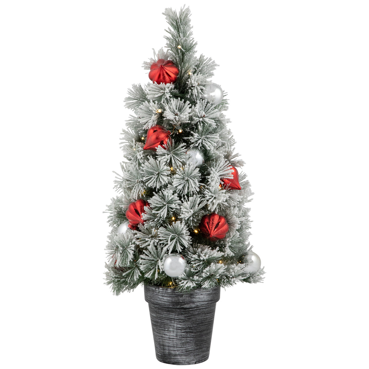 3' Pre-Lit Potted Snowy Bristle Pine Artificial Christmas Tree, Warm White LED Lights