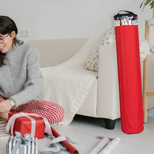 Zip Up Christmas Gift Wrap Storage Tube Bag - 40" - Red and Black