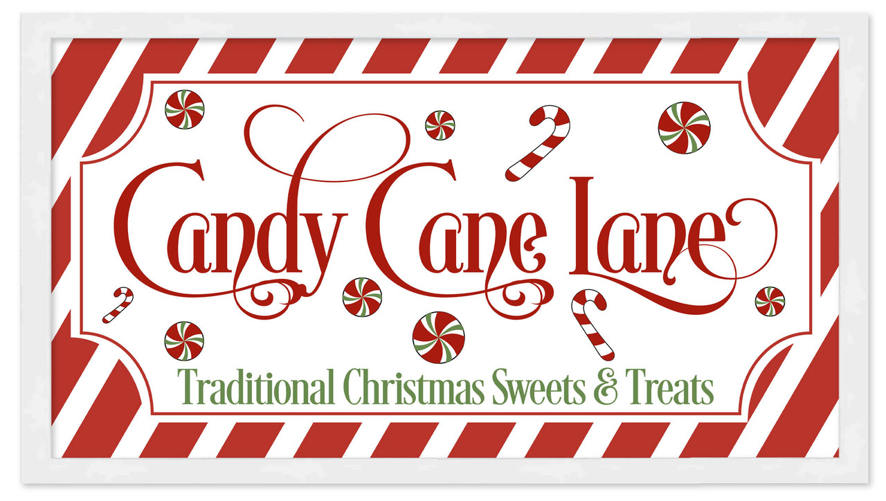 Candy Cane Lane 11.5" x 21.5" Framed Christmas Wall Decor Art Print Sign Poster in a Natural Wooden Frame with UV Acrylic and Hangers